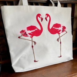Flamingo print shopping bag, beach bag