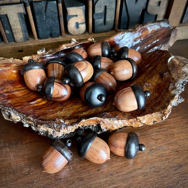 Miniature wooden nut, acorn pendant with secret compartment