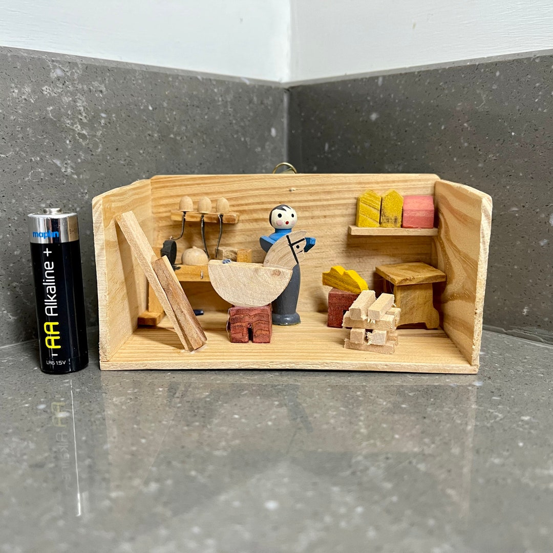 Vintage Miniature Wooden Shadow Box. the Toy Maker’s Workshop Diorama ...