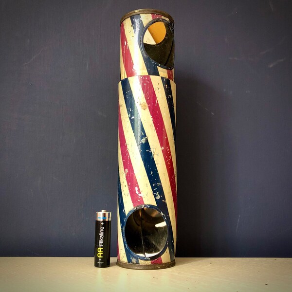 Vintage tinplate toy periscope with red, white and blue stripes