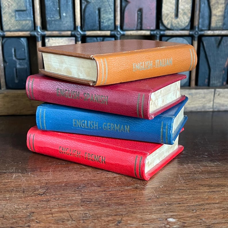 Set of 4 Miniature Leather Bound Midget Dictionaries. English to German