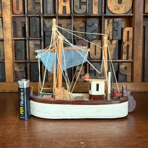 Vintage wooden fishing boat, ship. Nautical decor