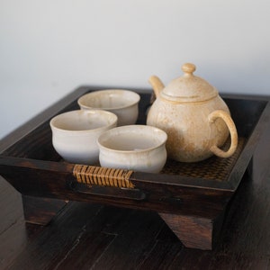 Teaware Tray Dark wood and Bamboo tapestry Tea tray/teaware diplay for Gong fu Cha Wooden serving tray handmade from Thailand zdjęcie 2