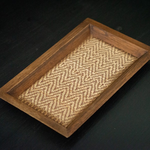 Teaware Tray - Hard wood and Bamboo - Tea tray fits 2 teacups - ideal to cut Puerh cakes into