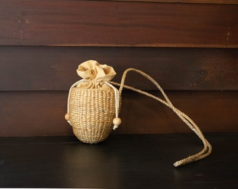Bolsa de ombro de vime para viagem/piquenique ao ar livre com utensílios de chá - Bolsa pequena de vime e algodão para carregar um bule de chá, gaiwan ou xícaras