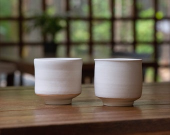 Ceramic Tea cups set of 2 - White Yunomi cups, satin white stoneware teacups - 150 ml