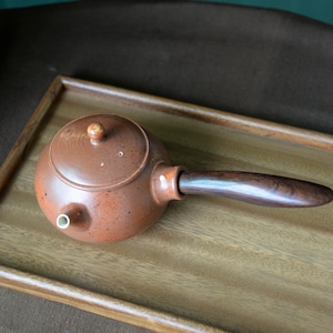 Wooden side handle Teapot 450 ml - White teapot with a polished side handle - teaware for tea ceremony - Kyusu japanese style teapot