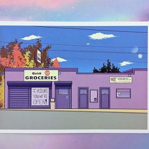 Quick Stop - Nostalgic 90s movie Clerks Jay and Silent Bob inspired convenience store A5 Print