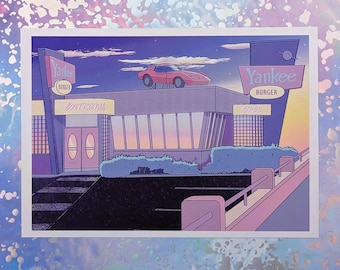 Yankee Burger Restaurant - Nostalgia pastel aesthetic city pop vaporwave 80s vibe A5 Art Print