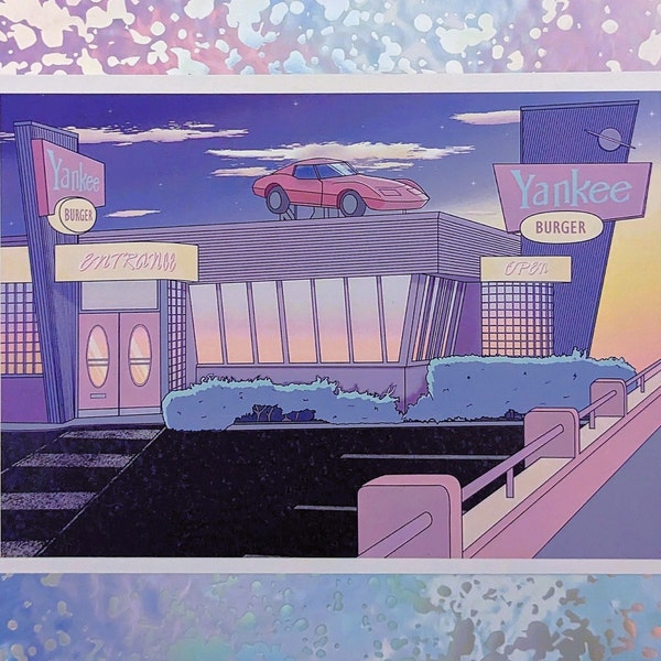 Yankee Burger Restaurant - Nostalgie pastel esthétique ville pop vaporwave ambiance des années 80 A5 Impression artistique