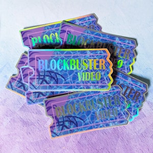 Rainbow Holo Retro Synthwave Vaporwave Blockbuster Ticket Logo Vinyl Holographic Shimmer Sticker