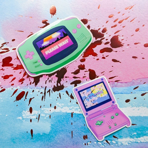 Game Boy Advance Synthwave City Pop Vaporwave Nostalgia Pastel Handheld Console Gamer Glossy Vinyl Sticker (2 designs)