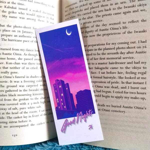 Good Night - City Pop Polaroid Photo Bookmark, Pastel Cityscape, Vaporwave Nights Sky, Retrowave
