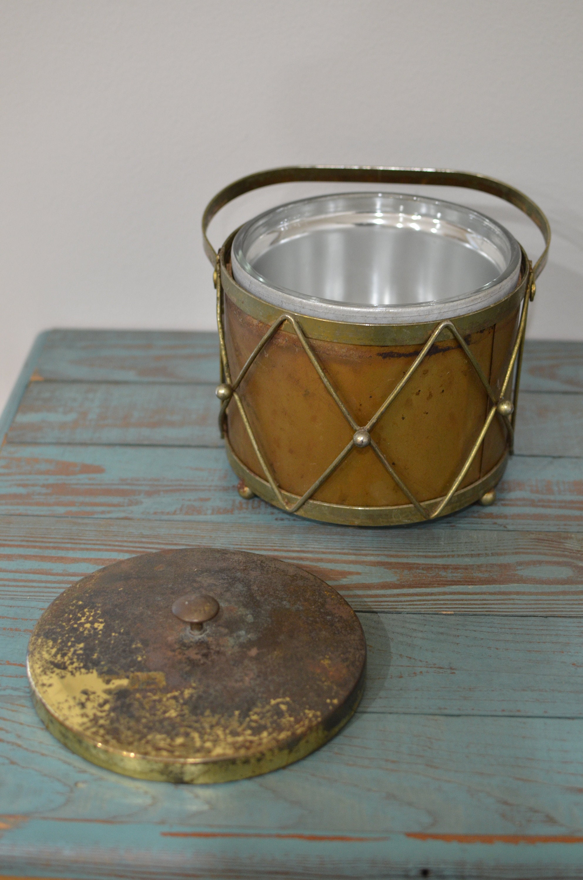 Pyrex Ice Bucket Drum Design Vintage 2 qt insulated with lid Etsy