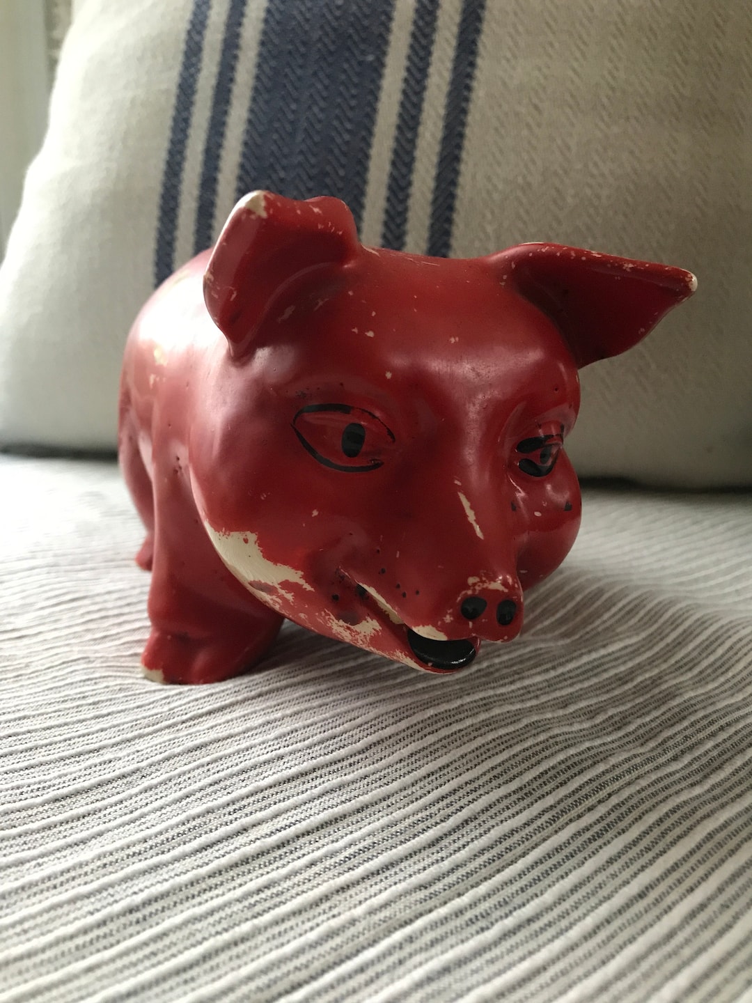 Red Ceramic Piggy Bank Vintage Etsy