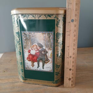 10” metal tin winter scene