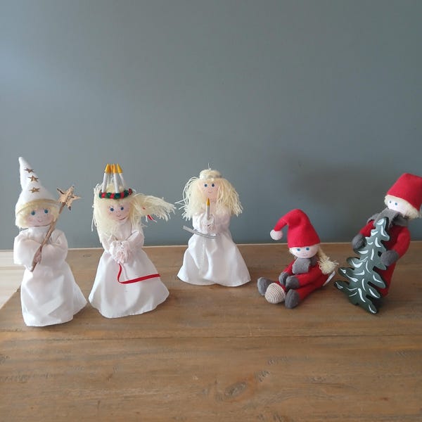 5 Scandinavian small holiday dolls Santa Lucia