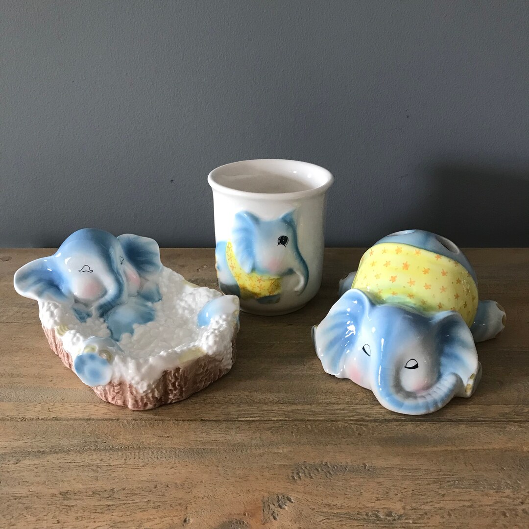 Set of 3 Vintage Elephant Themed Bathroom Accessories Etsy