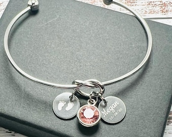 Rigid bracelet with medals and birthstones, gift for grandmother's day, jewelery for mother, godmother, birth gift, Valentine's day gift