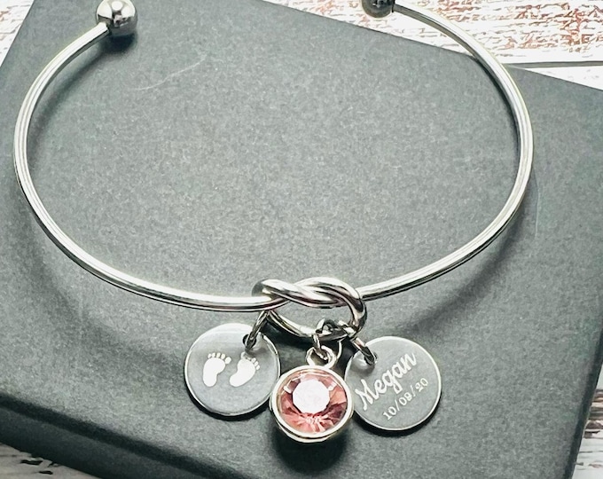 Rigid bracelet with medals and birthstones, gift for grandmother's day, jewelery for mother, godmother, birth gift, Valentine's day gift