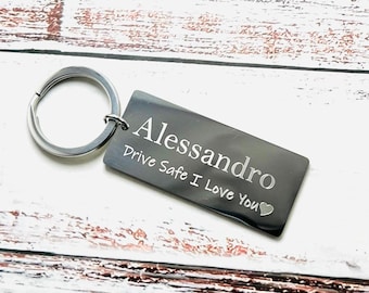 Personalized name and phrase key ring, Engraved key ring, Stainless steel key ring, Drive Safe key ring, personalized gift, gift for him,
