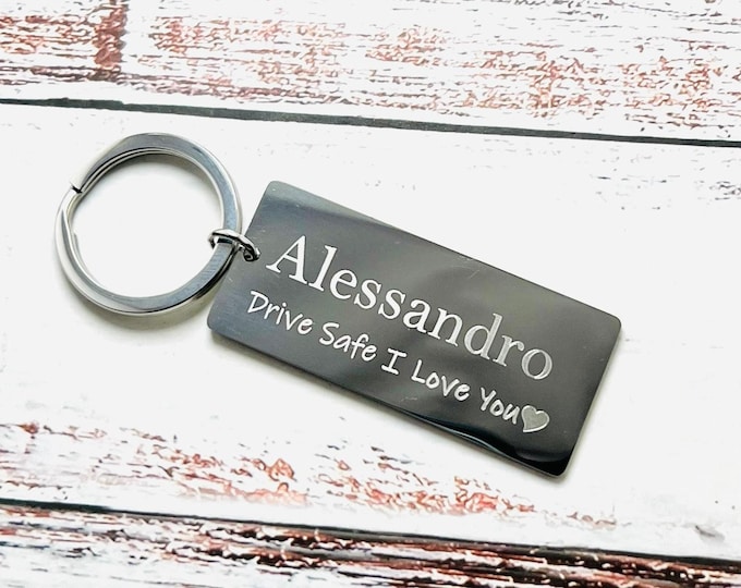 Personalized name and phrase key ring, Engraved key ring, Stainless steel key ring, Drive Safe key ring, personalized gift, gift for him,