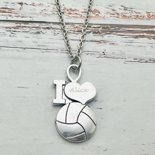Collar con colgante de voleibol grabado con nombre personalizado,personalizado, medallón deportivo de voleibol con nombre del jugador