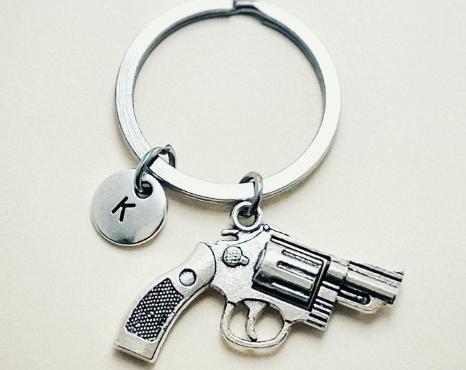 Gun keychain, gift for him, policeman, gun lover, weapon, pistol, personalized, gift for dad, father's day