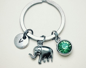 Gift for friends, Animal keyring, Elephant gift ,gift for girlfriend, Animal keychain, birthstone initial, unique gift for her, birthday