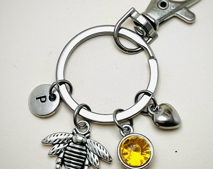 Bee keychain, silver bee gift, bee keychain, bee gift for her, bumblebee gift, honey bee keychain,