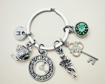 Alice in Wonderland keychain, Rabbit keychain, White rabbit keychain, Wonderland jewelry, Personalized birthday gift, fairy tale gift,