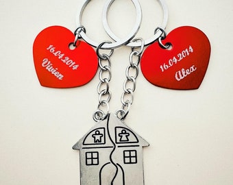 New home key ring, Couple key ring, Couple gift set of 2, Gift for new home, monogram, Couple key ring gift