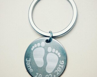 Real foot print keychain with name, gifts for mom, personalized baby birth keychains, Mother's Day jewelry gift
