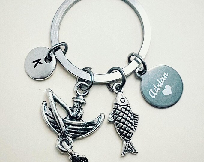Fisherman Keychain, Fishing Keychain Husband Keychain, Dad Gift, Husband Gift, Boyfriend Gift, Man Gift