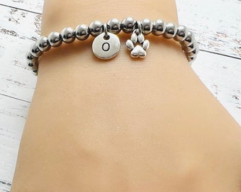 Paw print bracelet, initial bracelet, dog lover gift, personalized bracelet, personalized gift ideas, Christmas gift, charm bracelet,