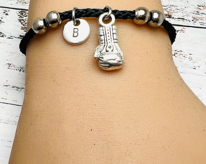 Boxing Glove Bracelet, Boxing Lucky Bracelet, Personalized Boxer Bracelet, Expandable Bracelet, Fitness Bracelet, Initial, Hand Stamp