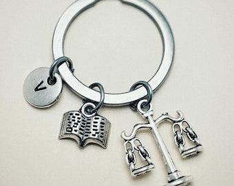 Gift for law student, justice keychain, scales of justice keychain, gift for law graduate, Libra, gift for lawyer, legal,