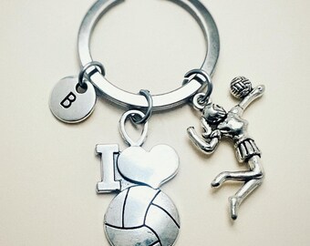 Volleyball keychain, volleyball charm, sports keychain, personalized keychain, initial keychain, volleyball player keychain, monogram