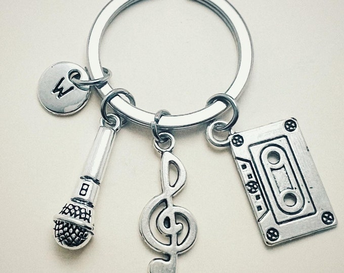Cassette keychain, Music Lover Keyring, Music Keyring, microphone gift, Key chain mircophone , microphone key ring, Gift ideas,