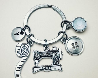 Keychain dressmaker, Gift for seamstress, sewing, needle, thread, button, women gift, personalized key ring,