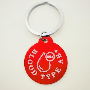 Customizable Blood Type Keychain, Badge for Diabetics, Medical Emergency Safety, Blood Type