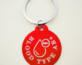 Customizable Blood Type Keychain, Badge for Diabetics, Medical Emergency Safety, Blood Type