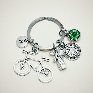 Amsterdam gifts, Amsterdam jewelry, Holland keychain, Dutch keychain, Gift for Dutch, Dutch gifts, Bicycle, Beer, Windmill, Europe, Travel