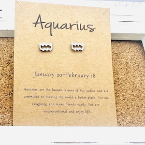 Aquarius Zodiac Sign Stud Earrings, Horoscope Earrings, Astrology Stud Earrings, Zodiac Earrings, Aries, Taurus, Gemini, Scorpio