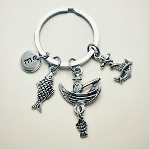 Fischer-Schlüsselanhänger, Angel-Schlüsselanhänger, Papa-Geschenk-Schlüsselanhänger, Angelschmuck, Angelgeschenke, Angelliebhaber, Fischer, Boot