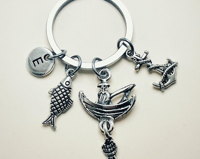 Fishing Keyring, Fishing Keychain, Dad Keyring, Dad fishing gift, Fishing Jewellery, Fishing Gifts, Fishing lover, Fisherman, Fishing boat