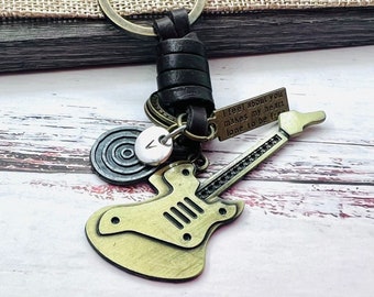 Musician leather keychain, guitar keychain, gift for musician, band gift, guitar gift,