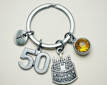 50th Birthday keychain, 50th Birthday jewelry, 50th Birthday gift, 50th Birthday gifts for women, Women 50th Birthday, Mom 50th Birthday, 50