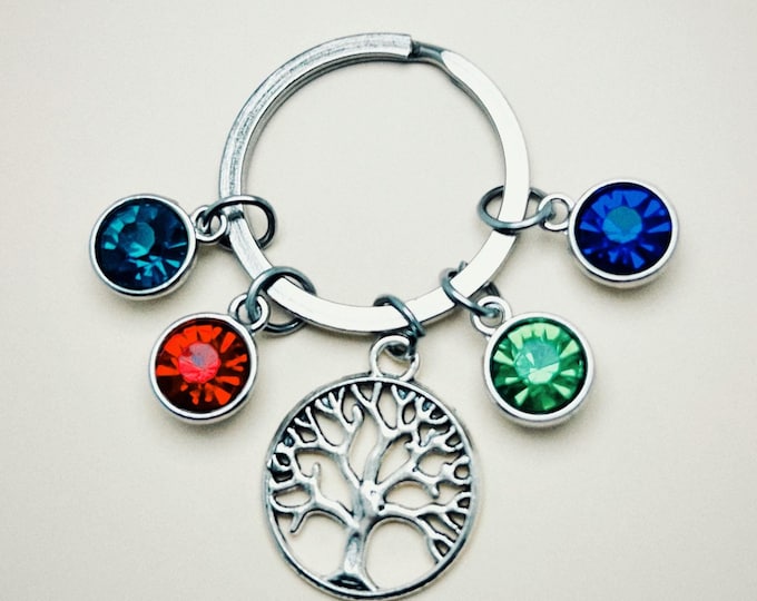 Birthstone Gem Keychain, Family Tree Keychain, Mother's Day Gift Idea, Family Tree Birthstone Jewelry, Birthstone Keychain, Personalized