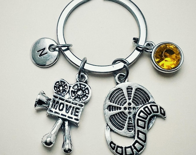 Movie reel keychain, movie keychain, director, movie reel charm, personalized keychain, initial keychain, initial charm, monogram
